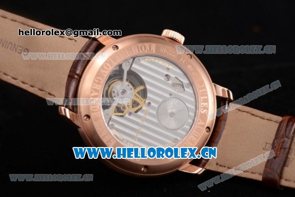 Audemars Piguet Jules Audemars Tourbillon Swiss Tourbillon Manual Winding Rose Gold Case with Silver Dial Stick Markers and Brown Leather Strap (FT) - Click Image to Close